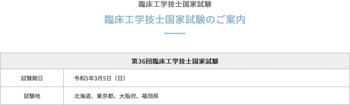 第36回臨床工学技士国家試験の案内